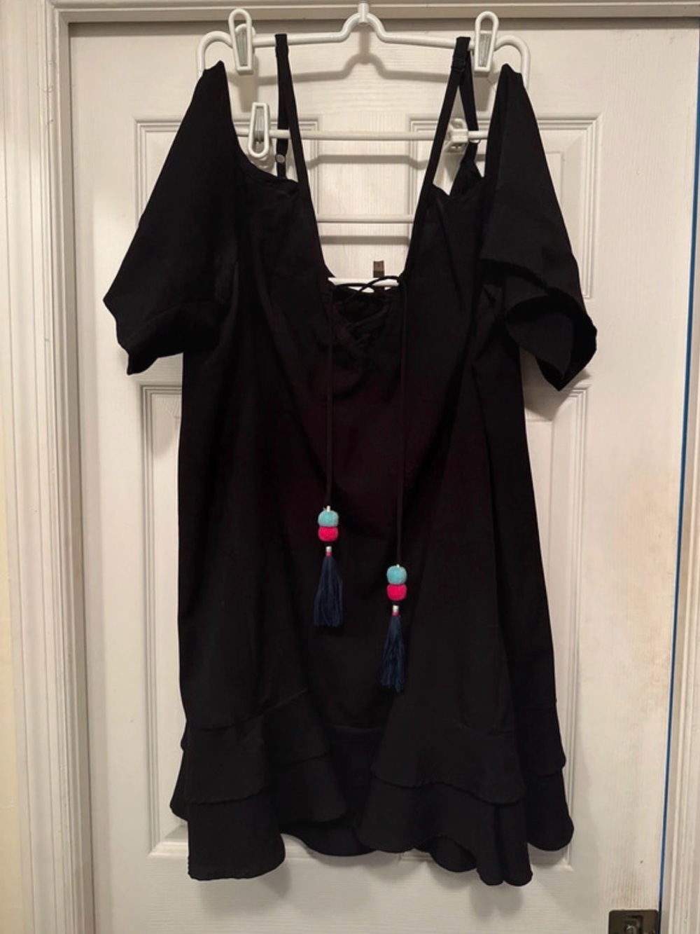 torrid Black Cold-Shoulder Swim Coverup with Tassel Bead Accents